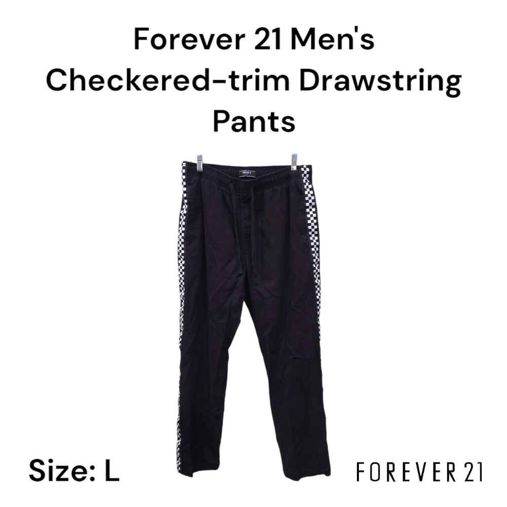 Forever 21 Men's Checkered-trim Drawstring Pants